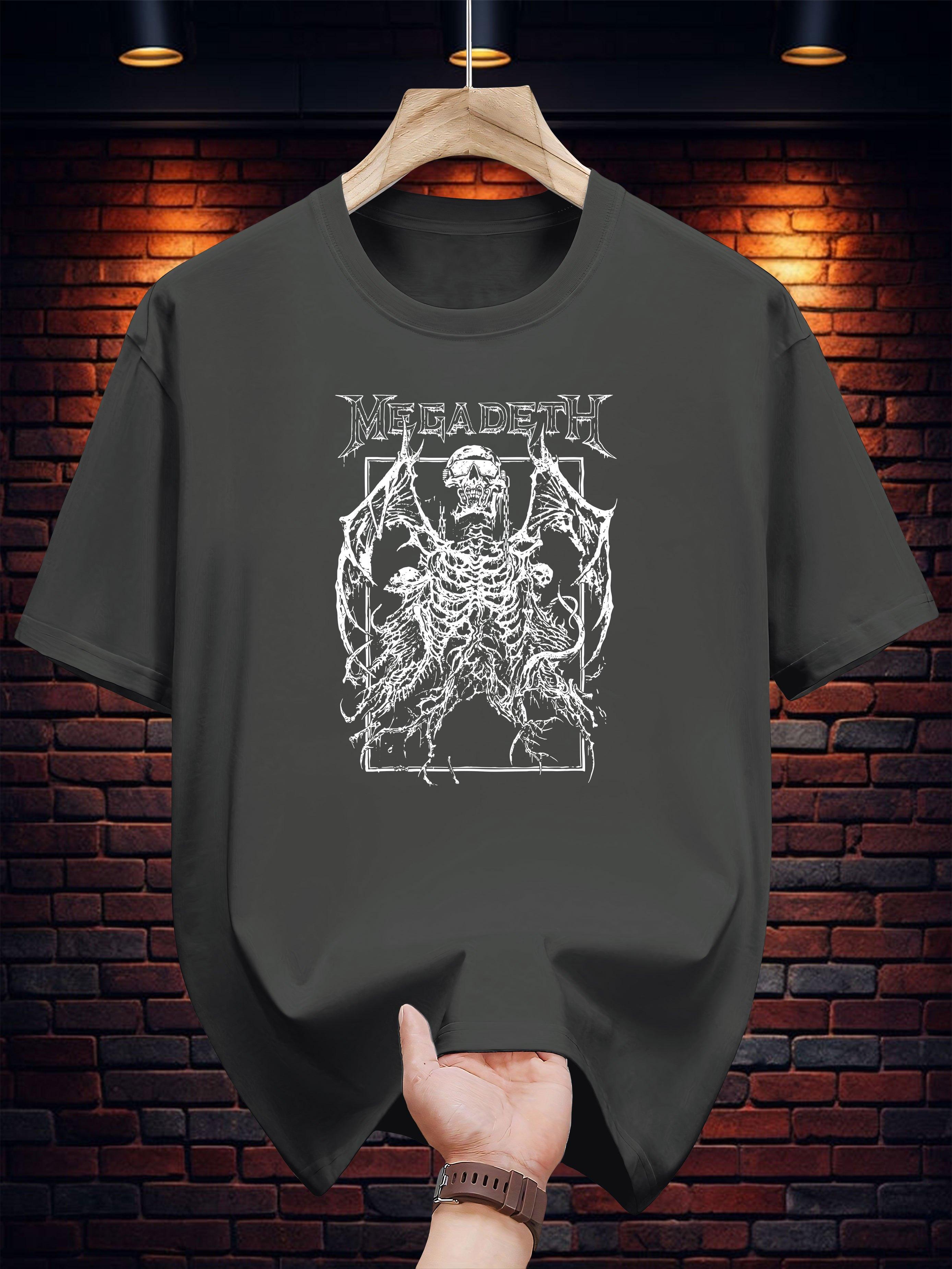Graphic Print Short Sleeve T-shirt - Navy Blue Skeleton & Flames Design M