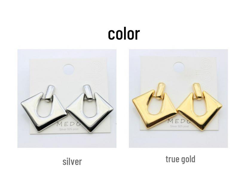 S925 Silbernadel High-End Quadratische Geometrische Rhombus Ohrringe für Frauen - Europäischer und Amerikanischer Stil