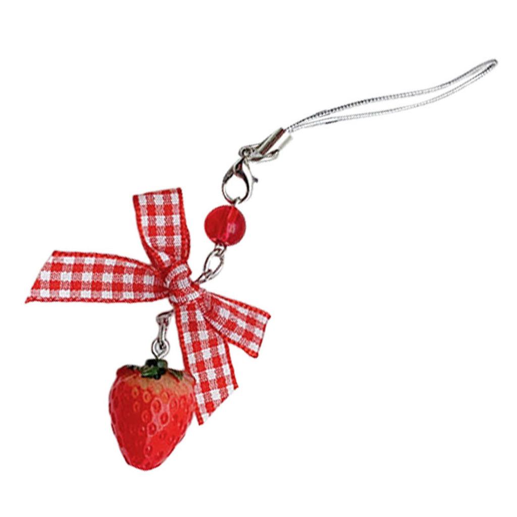 Cute Bowknot Phone Charm Handmade Strawberry Phone Pendant Tomato Phone Jewelry Resin Material for Woman Girls Teens