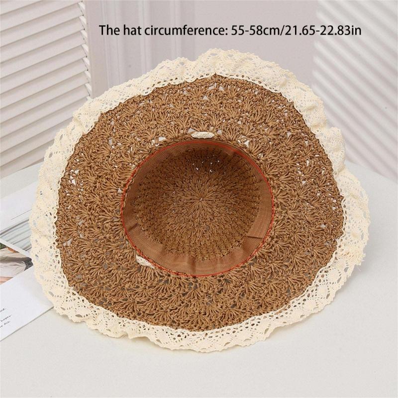 Stylish Summer Wide Brims Straw Hat With Pineapple Lace Bowknot For Women Breathable Outdoor Beach Sun Protection