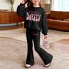Kids Casual Loose Fit Long Sleeve Neck Printed Top and Pants Set