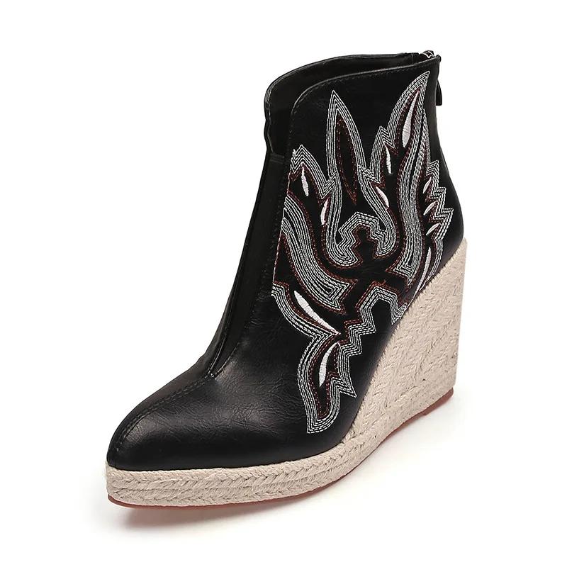 Boots Women's Platform Wedges Espadrilles High Quality Straw Rope Weave Wedge Boots Women Pointed Toe Heels Autumn Winter Shoes