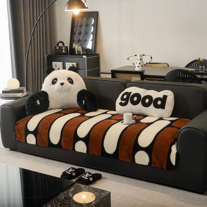 Plush Straight Row Sofa Cushion Autumn And Winter New One-Piece Leather Sofa Seat Cushion Fixed Non-Slip Cartoon Sofa Cover