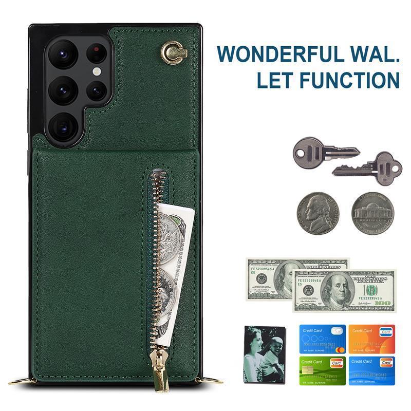 Módní taštička na karty se zipem je vhodná pro pouzdro na mobilní telefon Samsung S22ultra S21 + Vkládací karta S23 Odolný proti pádu Note20.