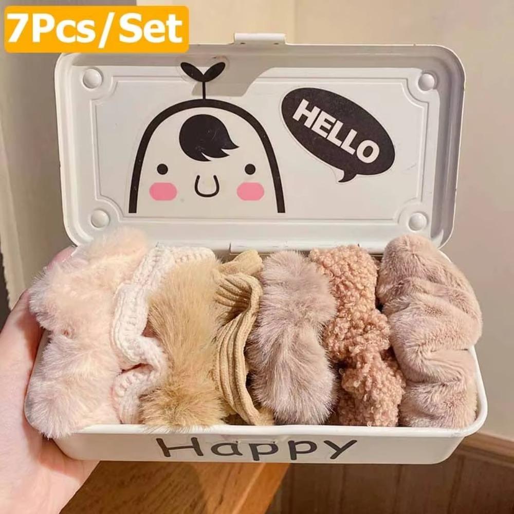 

7 pcs Solid Color Ponytail Holder Cute Rubber Bands New Hair Band колір темно кави