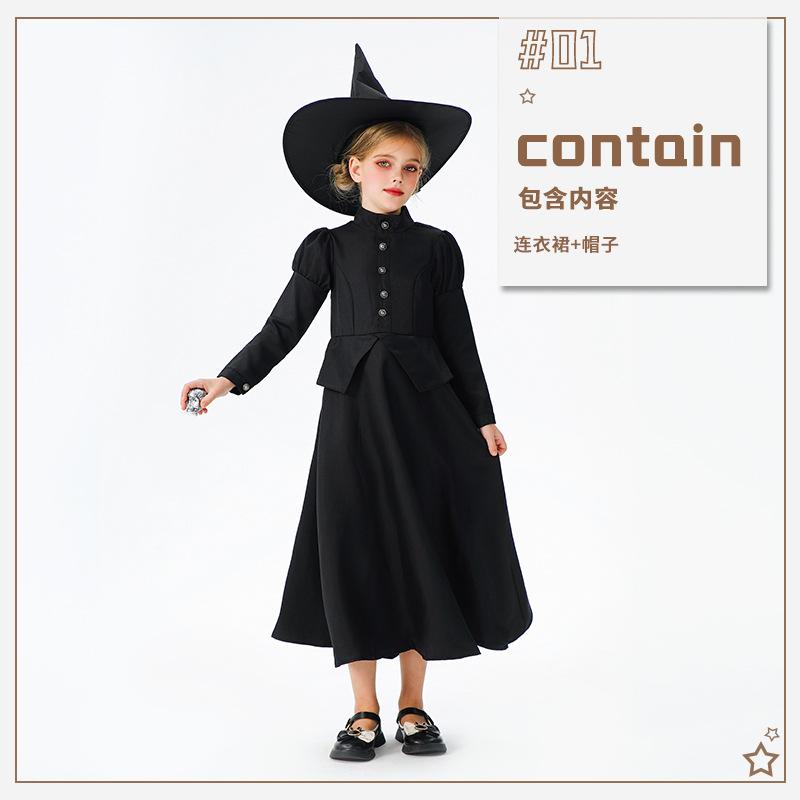 Halloween children's costumes cos magician witch dress robe medieval vampire show children's dress