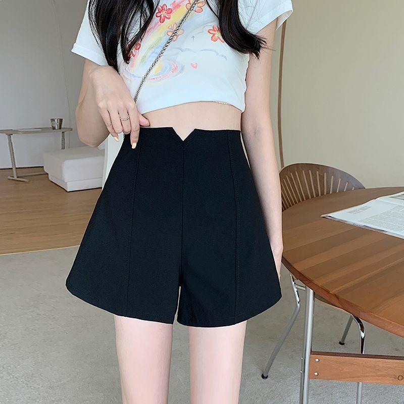 Slimming High-Waisted Black Wide-Leg Shorts - Korean Summer Fashion 2026 S (43-48kg) чёрный