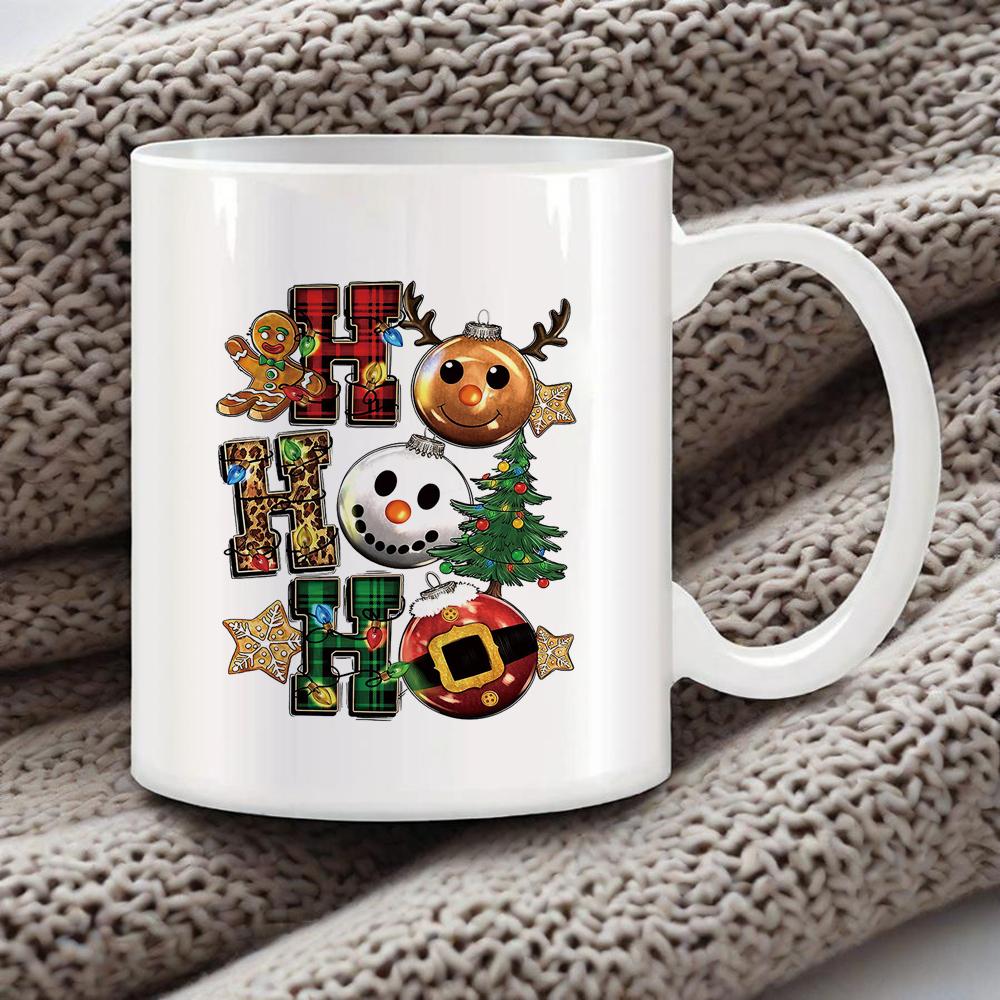 Cozy Xmas Themed Coffee Mug Christmas Tree Drawing Ceramic Mugs Santa Snowman Breakfast Cups Ho Ho Ho Cup Festive Gift Drinkware