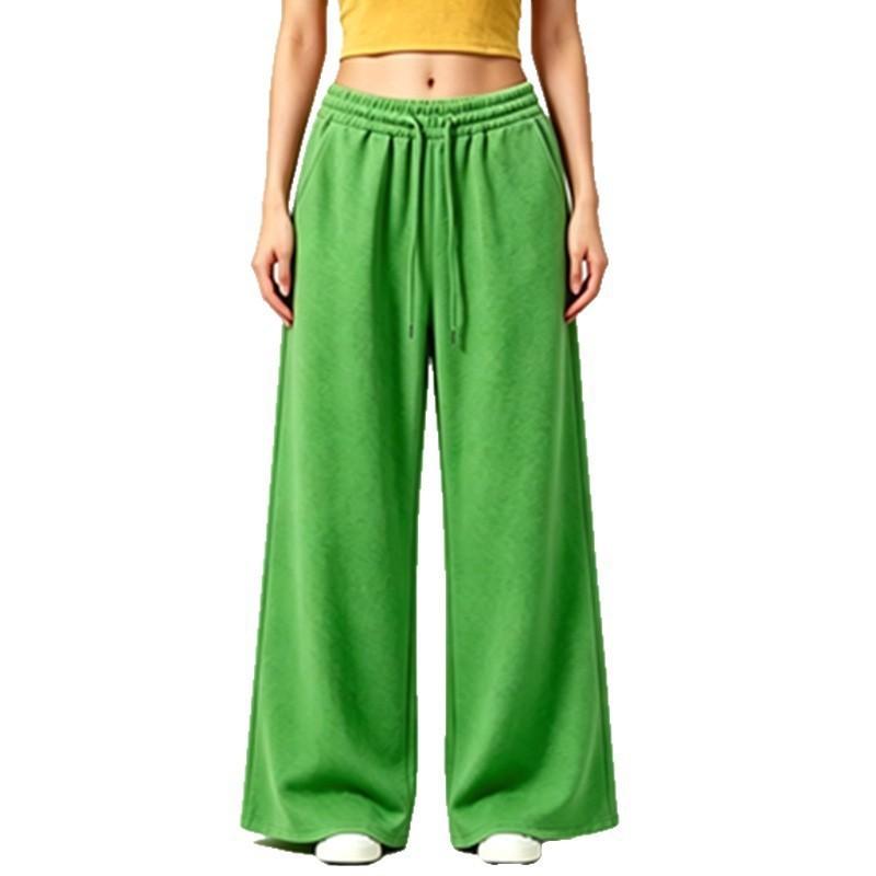 Women's pants autumn and winter fleece soft wide-leg pants casual running trousers elastic waist loose straight pants