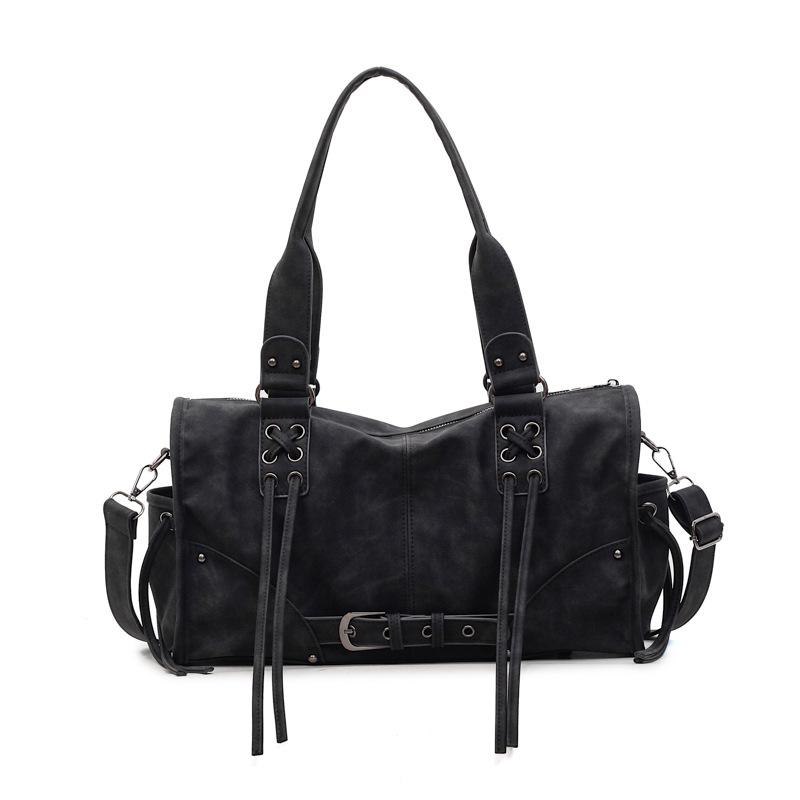 

Vintage Faux Leather Tote Bag Lace Up Detail Shoulder Handbag For Women Casual Daily Commute Travel Fashi Versatile Satchel чёрный