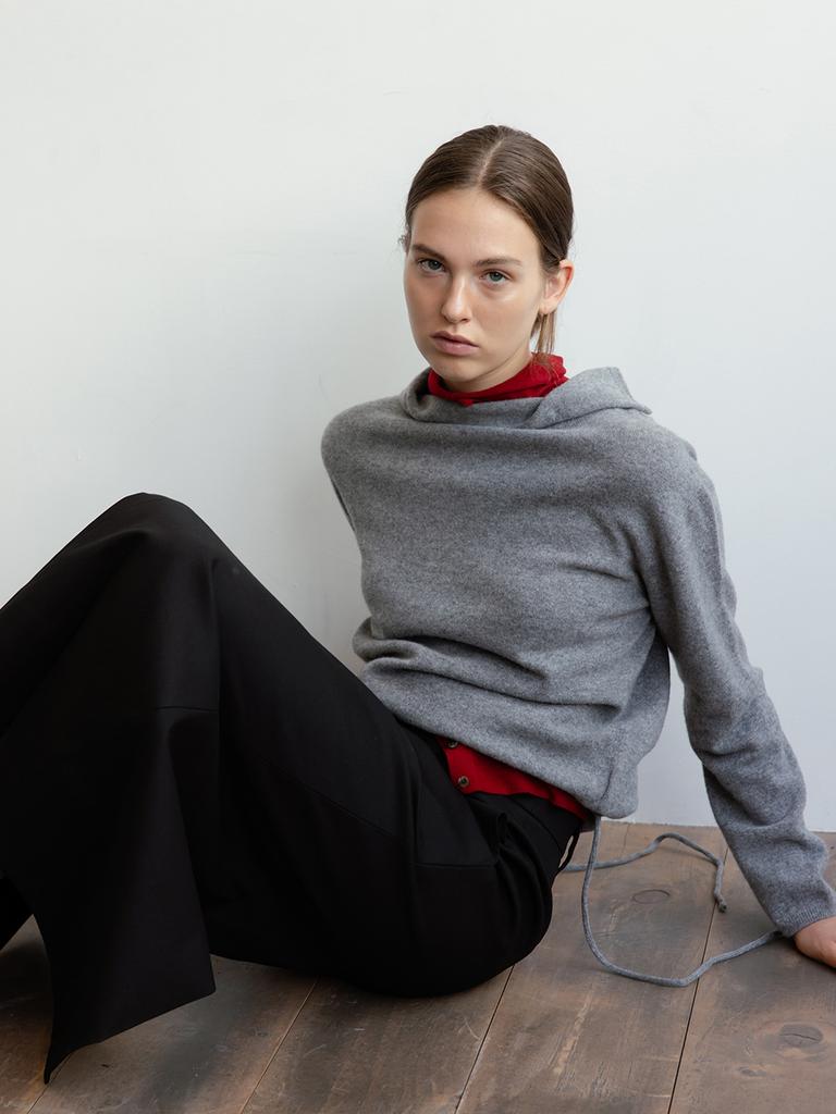 RRACE Back-Neck Slit Turtle-Neck Top_Melange Gray