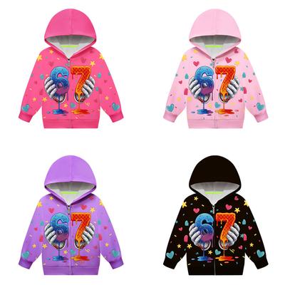 Girls Anime Cartoon Steal a Brainrot 67 Printed Casual Hooded Zipper Long Sleeves Jacket Coat