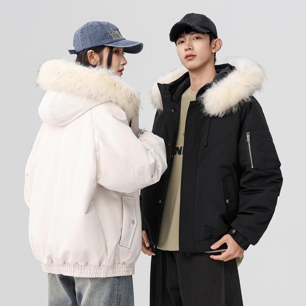 Unisex High-End Winter Trench Coat with Fur Collar, Casual Trendy Thickened Down Jacket