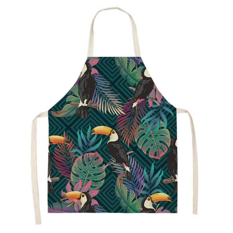 Color Bird Pattern Cleaning Art Green Aprons Home Cooking Kitchen Apron Cook Wear Cotton Linen Adult Bibs garden apron 68x55cm