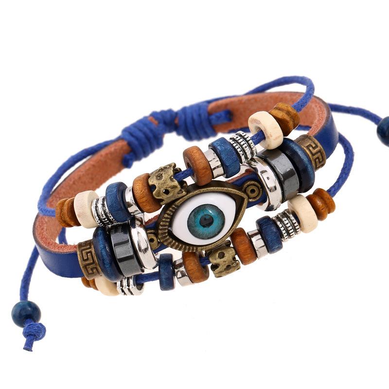 1pcs Couple Pull Adjustable Bracelet, Beaded Eye Leather Bracelet, Cowhide Handmade Jewelry