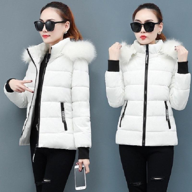 Women's Autumn and Winter Cotton Coat New Short Cotton Coat Slim Thickened Large Fur Collar Small Man Cotton Coat