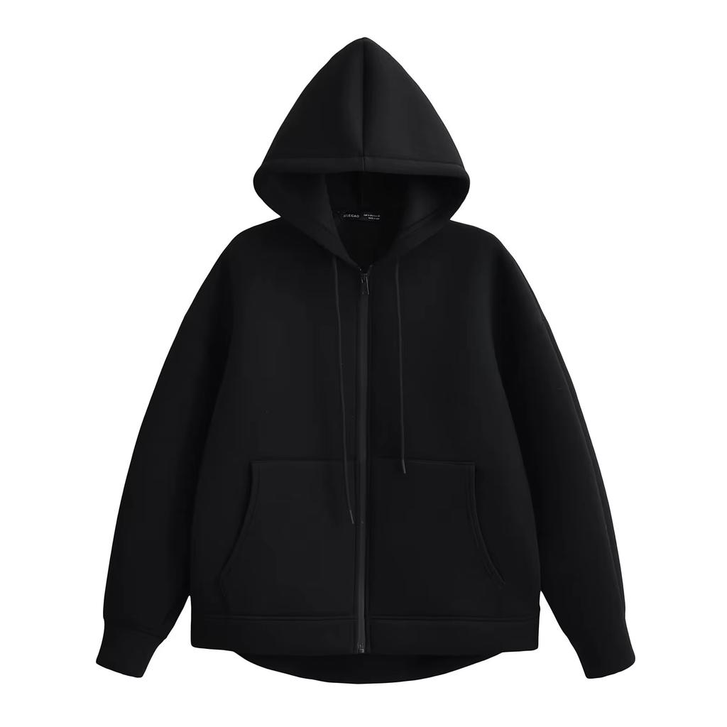 Veste à capuche décontractée pour femme d'automne Lâche Oversize Sweat à capuche zippé Sweat-shirts Manteau uni Chic pour dame de bureau Vêtements d'extérieur Hauts