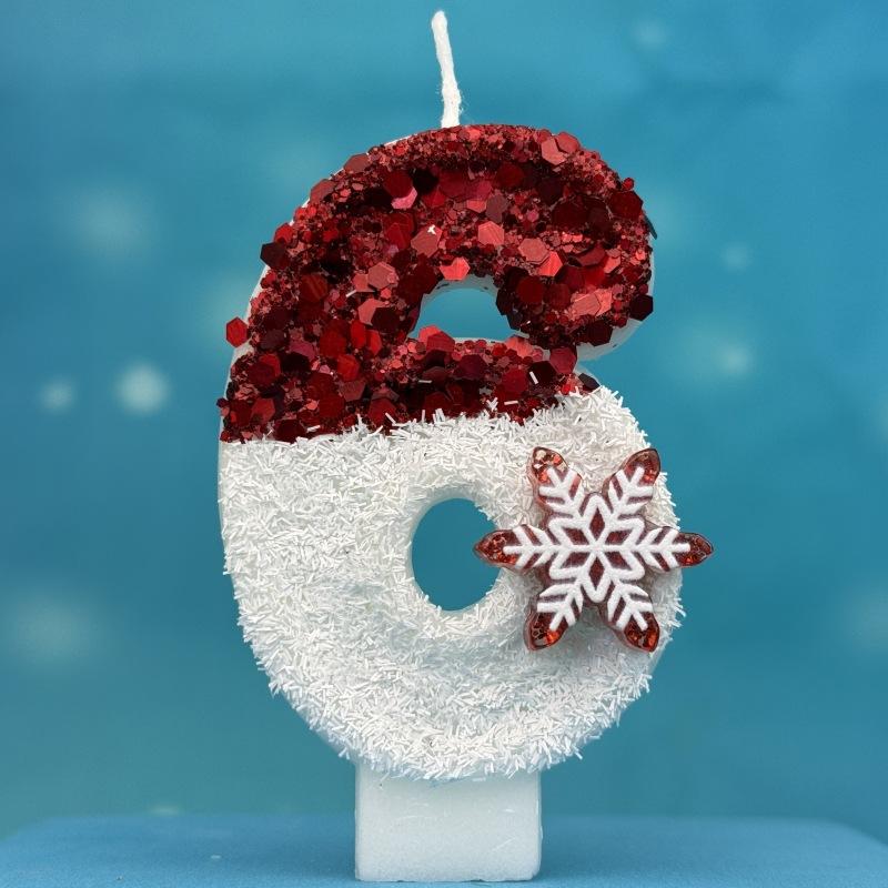 Creative Ice and Snow Digital Birthday Candle Cake Party Decoration Birthday Celebration Wax Diy Red and White Snowflakes