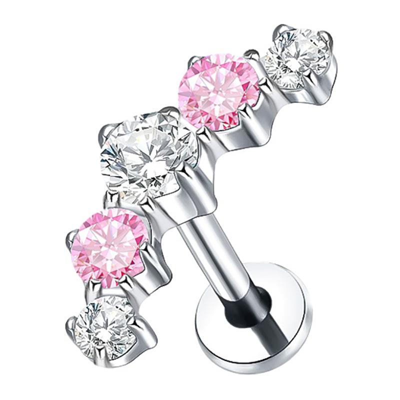 2Pcs Titanium 5 Cz Cluster Climber Stud Earrings 16G Daith Helix Tragus Cartilage Lobe Piercings Flatback Labret Stud Jewelry