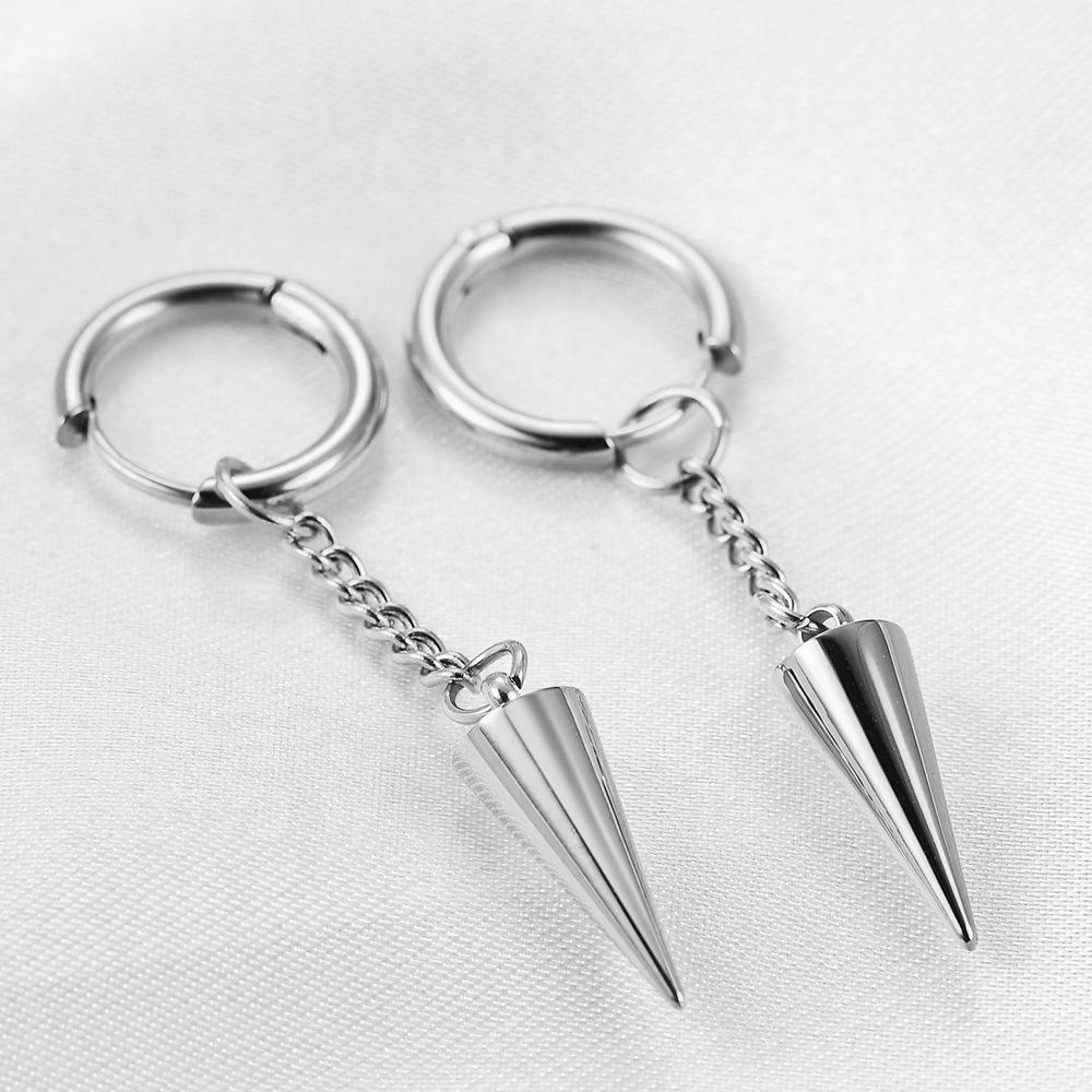 18K Gold Triangular Cone Titanium Steel Rivet Pendant Earrings