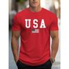 Men's 100% Pure Cotton Summer Loose Fit Large Usa Print Casual Slim Fit Round Neck Short Sleeved T-shirt Top