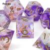 7 Pcs Purple White Resin Golden Number Sharp Edge Dice Polyhedral Dice Suitable for Role-Playing RPG  Board Game