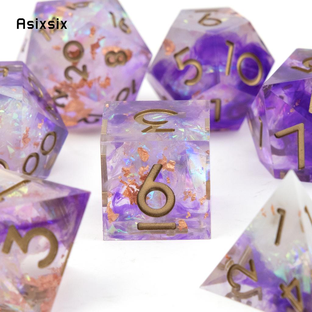 7 Pcs Purple White Resin Golden Number Sharp Edge Dice Polyhedral Dice Suitable for Role-Playing RPG  Board Game