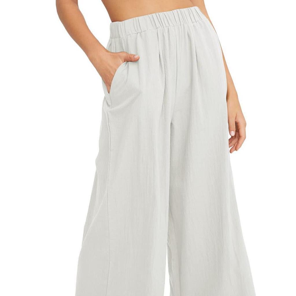 Cotton and Linen Women's Solid Color Trendy Brand High Waist Loose Casual Wide Leg Pants