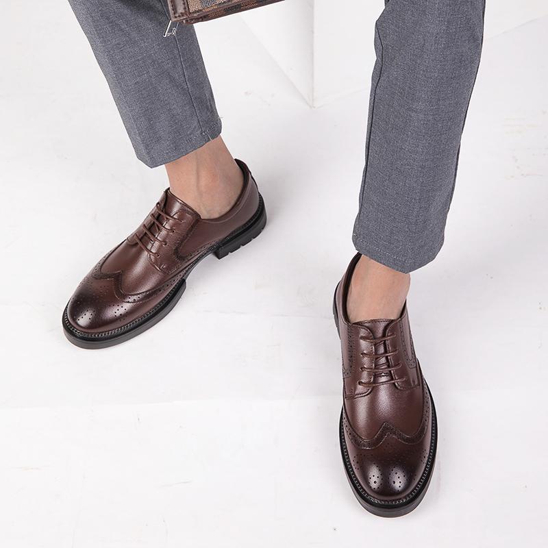 Brand Mens Oxford Genuine Leather Shoes Black Brown Handmade Lace Up Round Head Dress Shoes Wedding Office Business Formal Shoes