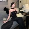 Pure Desire One-word Shoulder Tube Top Dress Long Dress Women's Summer Mesh Stitching Waist Thin Fishtail Dress
