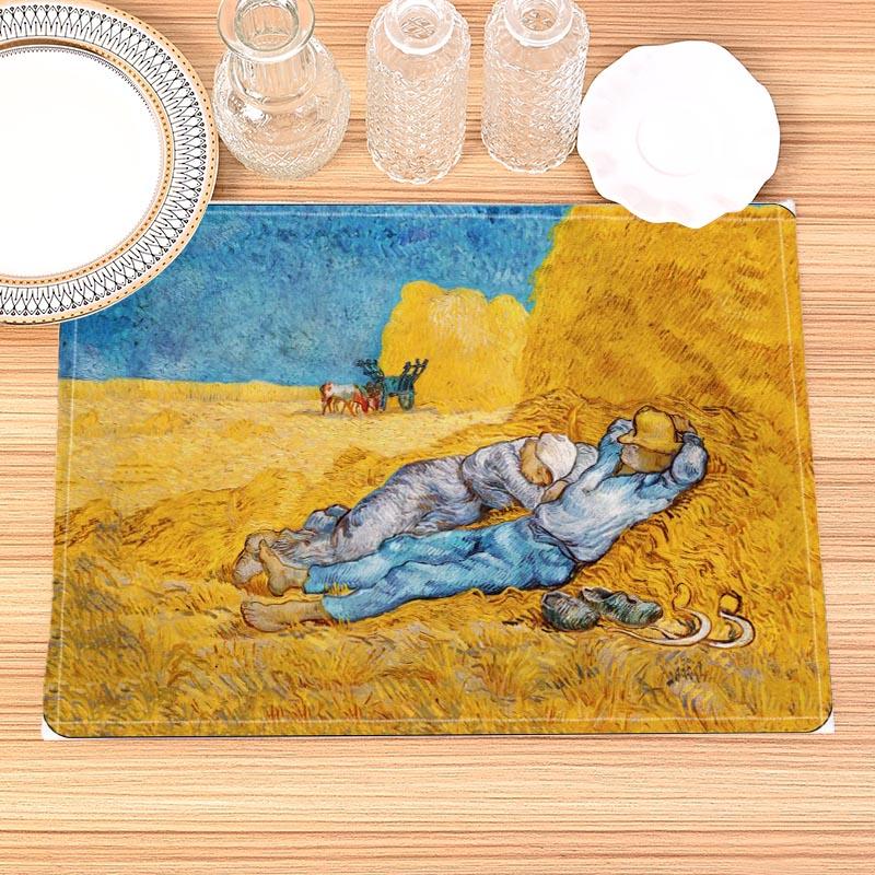 Van Gogh Painting Print Linen Dining Table Mats Kitchen Placemat 30X45cm Coasters Pads Bowl Cup Mat