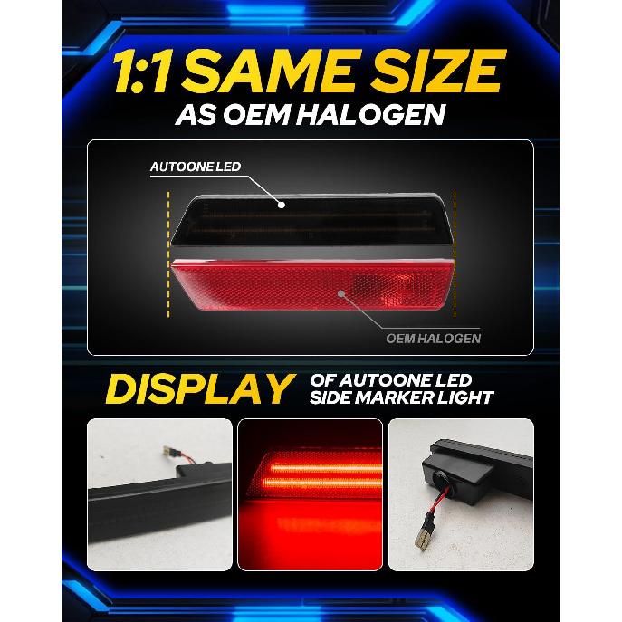 AUTOONE Upgraded Red Rear LED Side Marker Lights Compatible With 2008-2014 Dodge Challenger & 2011-2014 Charger, Fender Side Markers, Smoked Lens