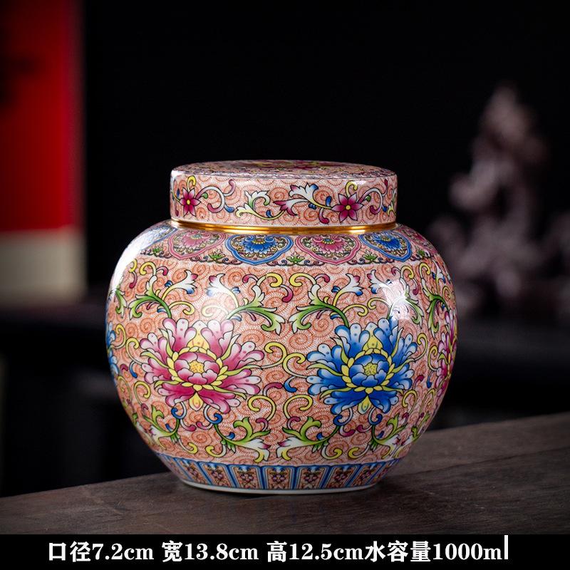 

tea jar Blue white tea jars ceramic household storage sealed jar retro enamel color entwined lotus jars Porcelain tea organizer