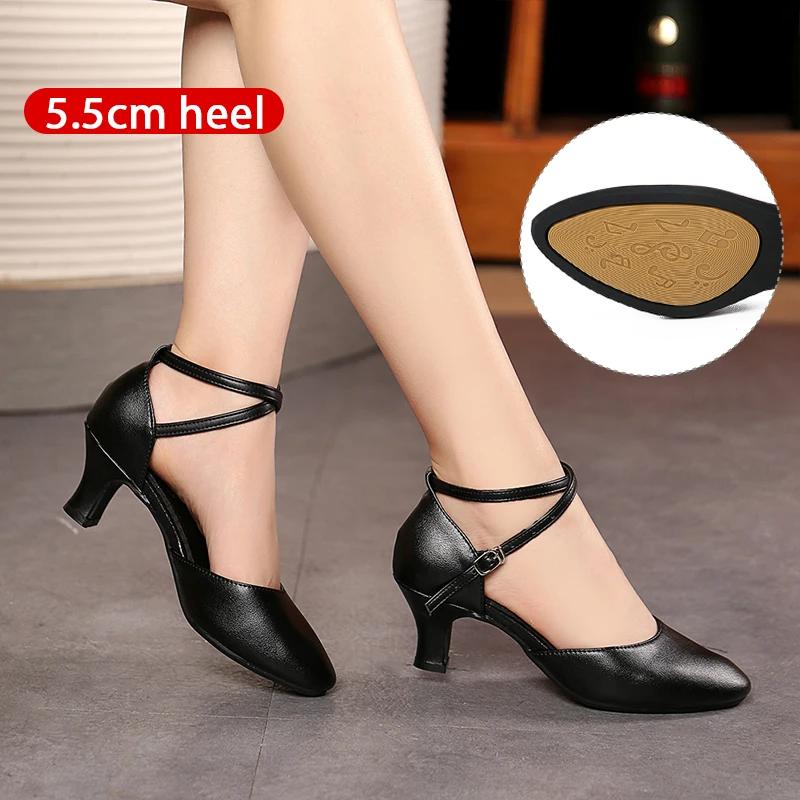Leather Waltz Shoes Women's Modern Dance Shoes Dance Hall Tango Jazz Latin Shoes Girls Women's Dance Mid-heel