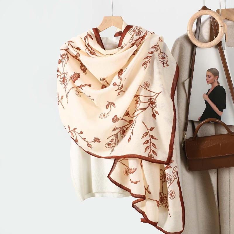 Fresh and Elegant Women's Cotton and Linen Long Scarf Fashion Scarf High Sense Versatile Autumn and Winter Scarf Thin Yarn