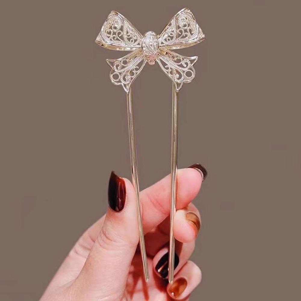 1pc Fashion Chinese Style Hollow Bow U-Shaped Hairpin Fairy Girls Hair Accessories Simple Updo Hairpin Ancient Style Headdress
