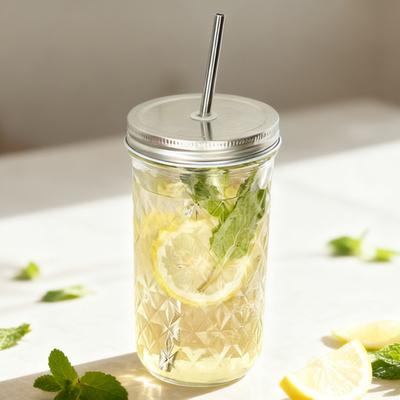 Bicchiere con Cannuccia in Vetro con Coperchio 650ml Grande Capacità Barattolo Mason Jar