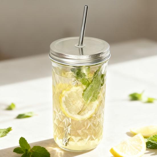 Yousheng Glass Straw Tumbler with Lid 650ml Large Capacity Mason Jar Cup for Iced Coffee & Bubble Tea Leak-Proof Reusable Cold Drink Cup for Home