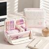 Large Capacity Magnetic Standing Pencil Case Portable Multi-layer Polka Dot Pen Bag Multifunctional Large Opening Stationery Bag