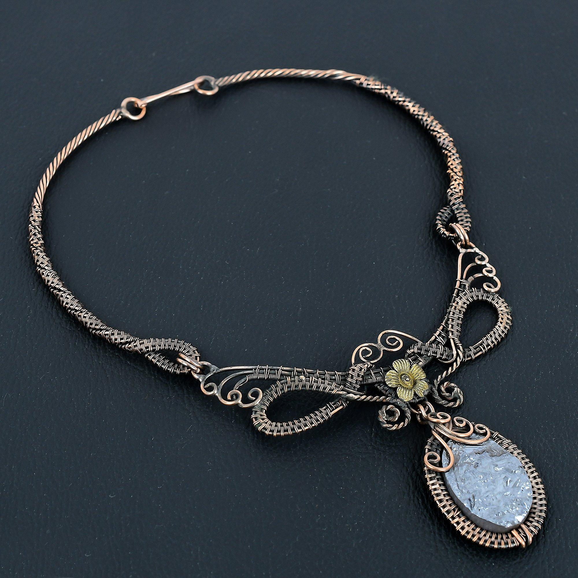 

Грубое ожерелье из шунгита, украшения ручной работы, ожерелье, обмотанное медной проволокой 999 пробы, дизайнерские украшения из драгоценных камней, ожерелье с регулируемой цепочкой, подарок для мамы