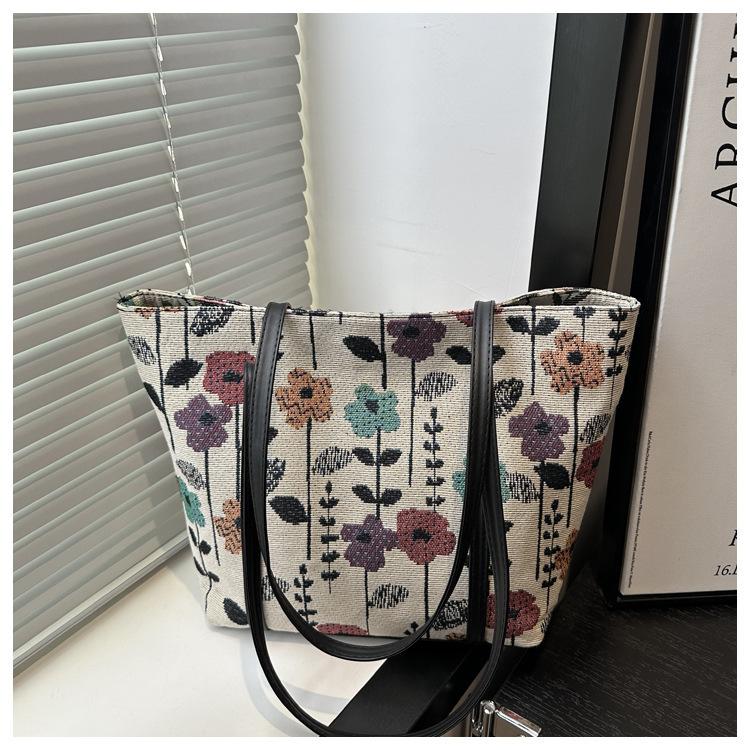 Popular Large-capacity Niche Shoulder Bag Women's 2025 New Ins Canvas Bag Tote Class Handbag Commuter Bag