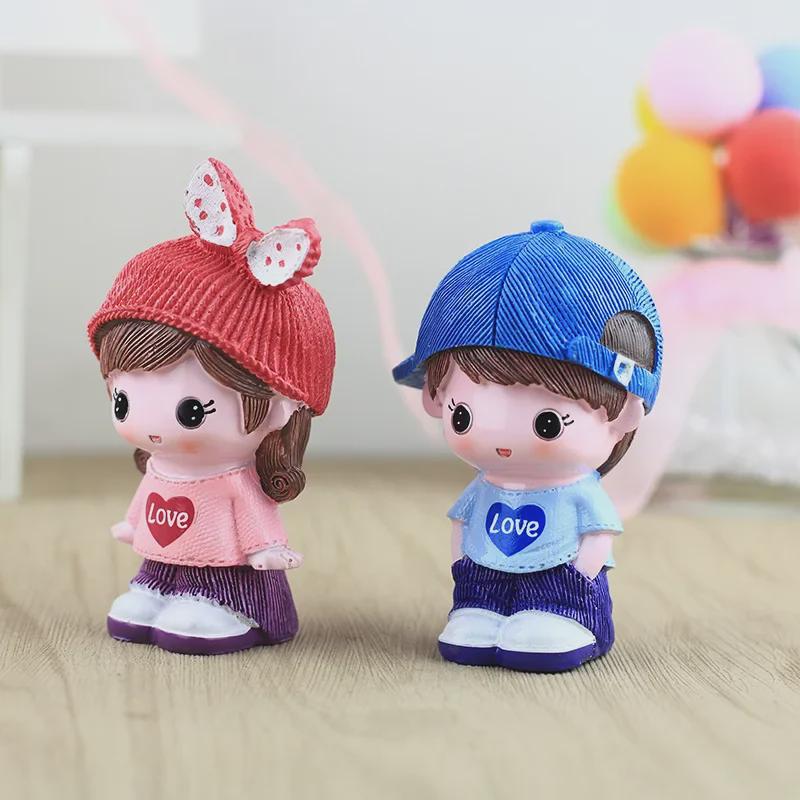 Creative Rabbit Hat Couple Resin Figurines for Home and Car Decor