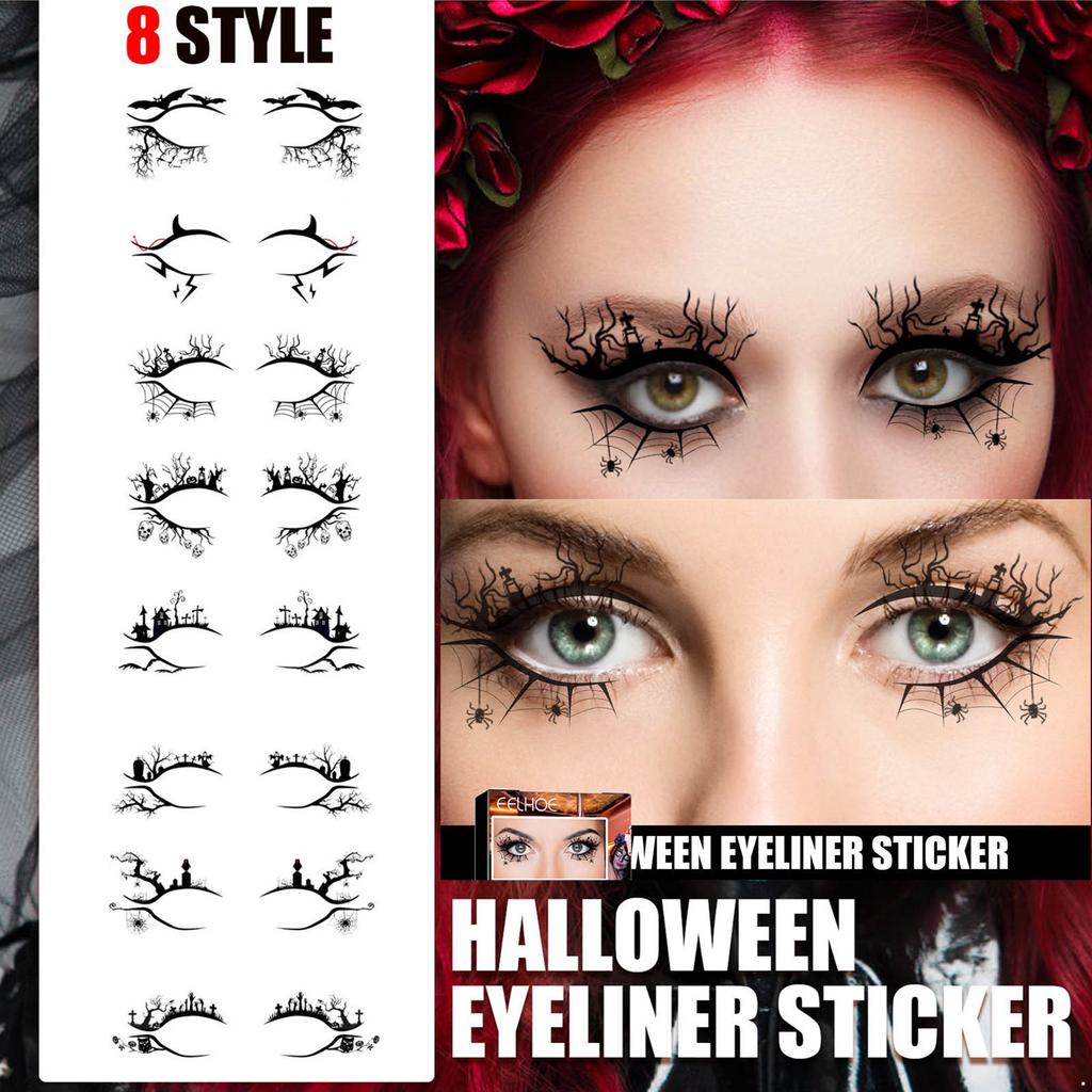 Spider Web and Bat Eyeliner Face Tattoo Stickers 8 Pairs Waterproof Temporary Tattoos for Women Men Adults Halloween Masquerade Ball Costume Party
