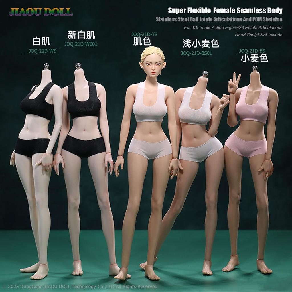 OBEST 1/6 JIAOU DOLL Figure, Super Flexible Seamless Action Figure with Detachable Legs, Movable Female, 9-Head Body, Headless, JOQ-21 D-YS, Skin Tone