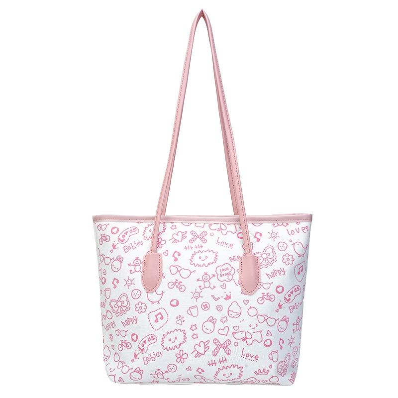 Summer New Casual Versatile Large-capacity Student Class Tote Bag Shoulder Bag Graffiti Canvas Bag Women