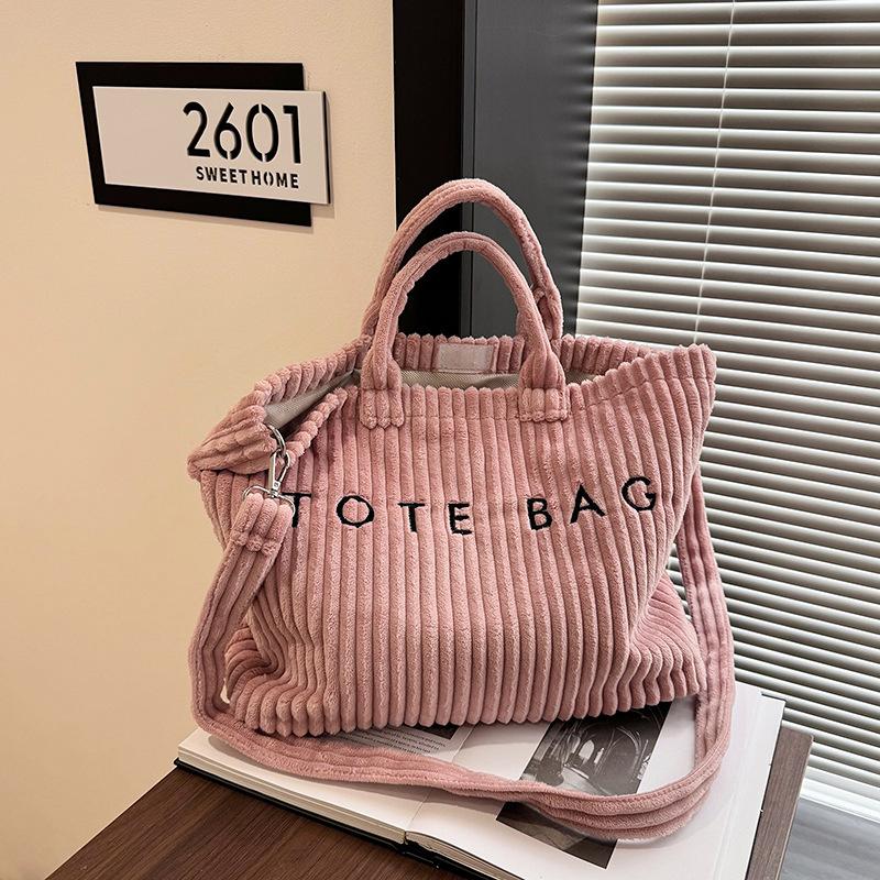 

Simple Letter Soft Corduroy Shoulder Bags for Women Versatile Large Capacity Ladies Crossbody Bag Portable Female Handbags Tote рожевий