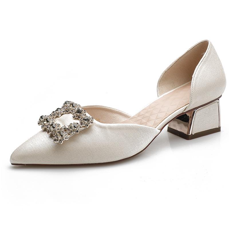 New bag head sandals women's medium heel pointed high heels thick heel fashion hollow single shoes