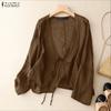 ZANZEA Wome Casual Loose Long Sleeve Thin Kimono Cardigan Blouse