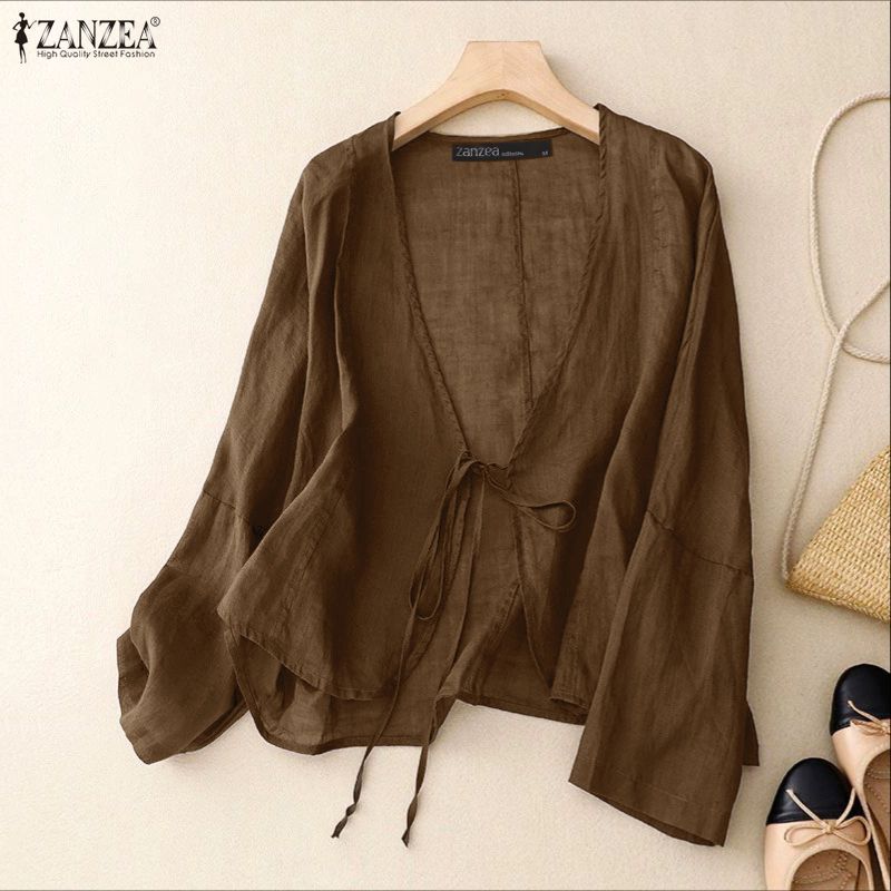 ZANZEA Wome Casual Loose Long Sleeve Thin Kimono Cardigan Blouse
