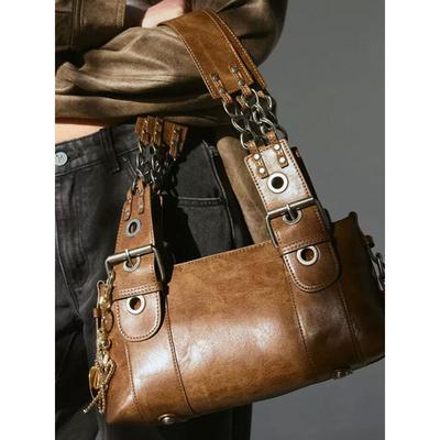 American Retro Used Motorcycle Bag 2025 New Large-capacity Single-shoulder Underarm Maillard Tote Handbag